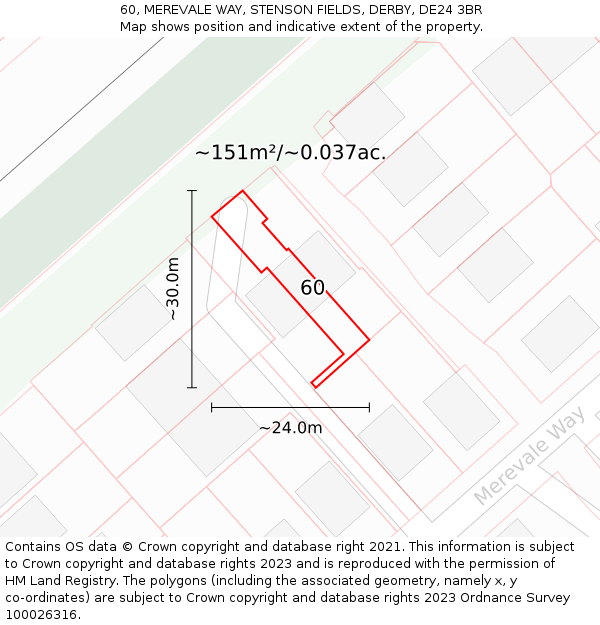 60, MEREVALE WAY, STENSON FIELDS, DERBY, DE24 3BR: Plot and title map