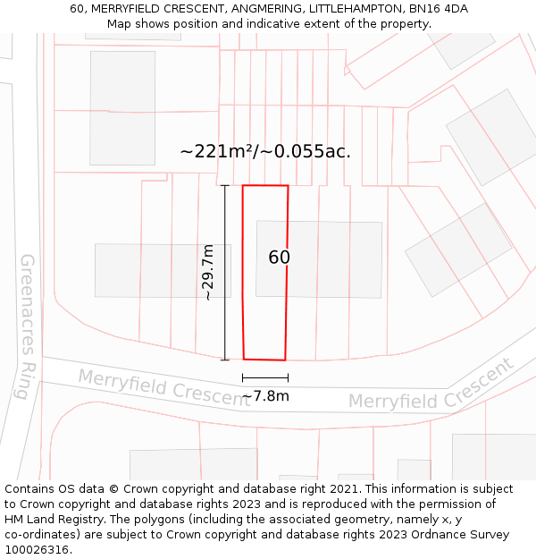 60, MERRYFIELD CRESCENT, ANGMERING, LITTLEHAMPTON, BN16 4DA: Plot and title map