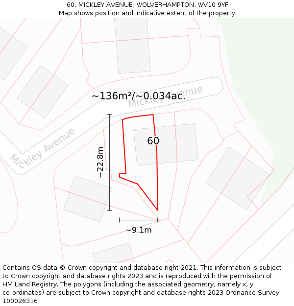 60, MICKLEY AVENUE, WOLVERHAMPTON, WV10 9YF: Plot and title map