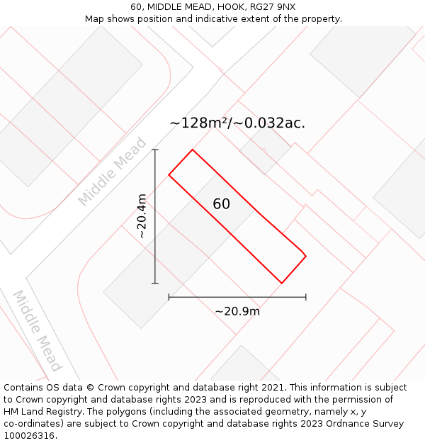 60, MIDDLE MEAD, HOOK, RG27 9NX: Plot and title map