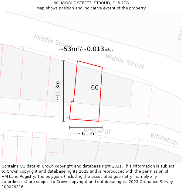 60, MIDDLE STREET, STROUD, GL5 1EA: Plot and title map