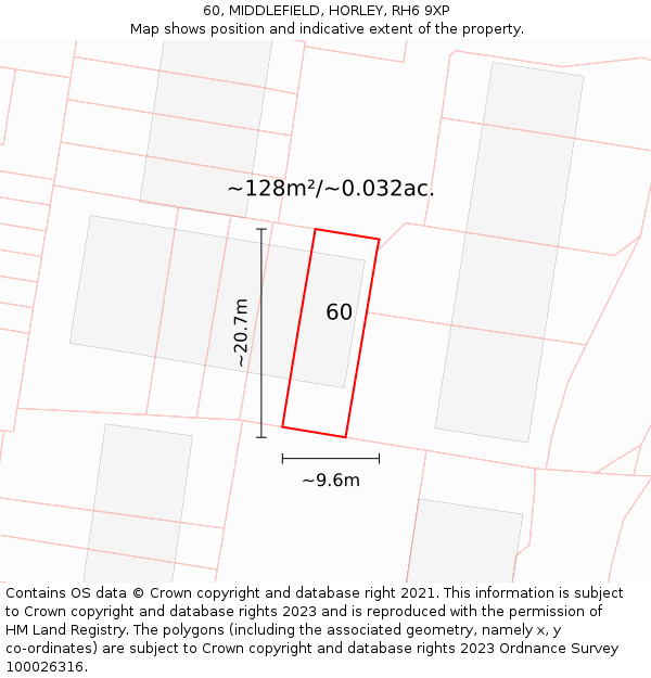 60, MIDDLEFIELD, HORLEY, RH6 9XP: Plot and title map