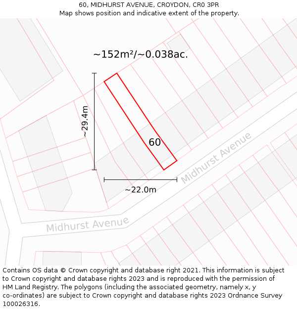 60, MIDHURST AVENUE, CROYDON, CR0 3PR: Plot and title map