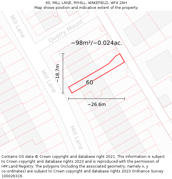 60, MILL LANE, RYHILL, WAKEFIELD, WF4 2AH: Plot and title map