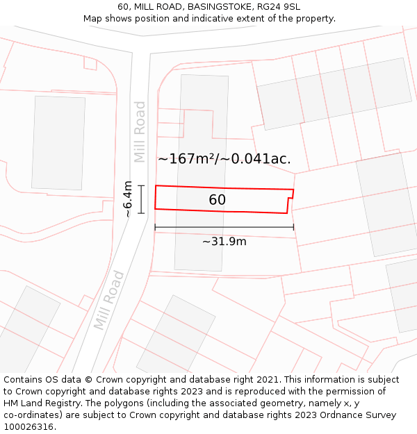 60, MILL ROAD, BASINGSTOKE, RG24 9SL: Plot and title map
