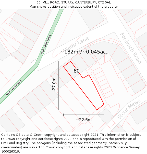 60, MILL ROAD, STURRY, CANTERBURY, CT2 0AL: Plot and title map