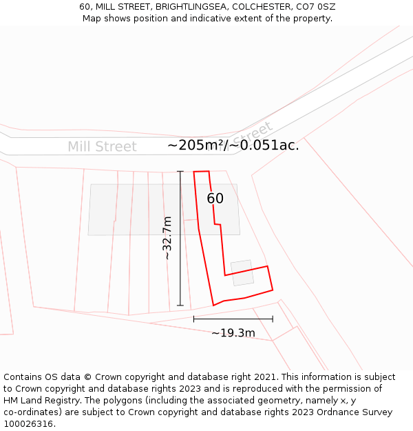 60, MILL STREET, BRIGHTLINGSEA, COLCHESTER, CO7 0SZ: Plot and title map