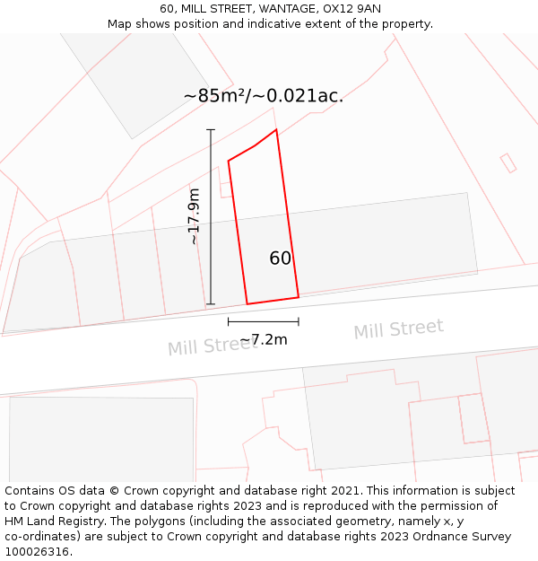 60, MILL STREET, WANTAGE, OX12 9AN: Plot and title map