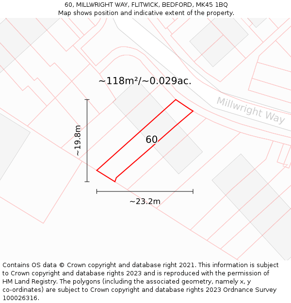 60, MILLWRIGHT WAY, FLITWICK, BEDFORD, MK45 1BQ: Plot and title map