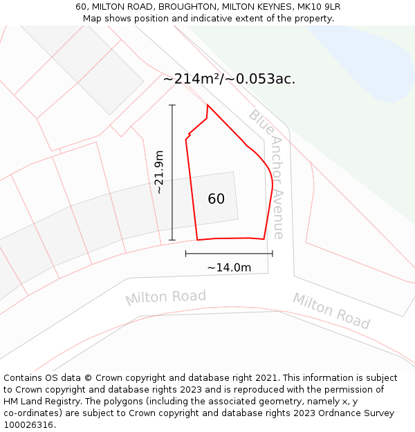 60, MILTON ROAD, BROUGHTON, MILTON KEYNES, MK10 9LR: Plot and title map