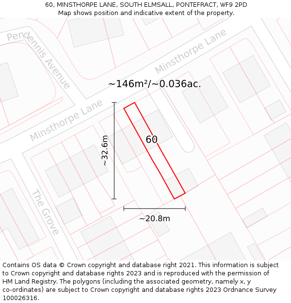 60, MINSTHORPE LANE, SOUTH ELMSALL, PONTEFRACT, WF9 2PD: Plot and title map