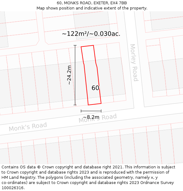 60, MONKS ROAD, EXETER, EX4 7BB: Plot and title map