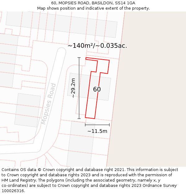 60, MOPSIES ROAD, BASILDON, SS14 1GA: Plot and title map