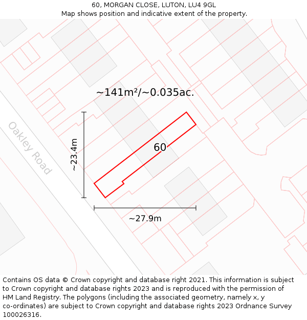 60, MORGAN CLOSE, LUTON, LU4 9GL: Plot and title map