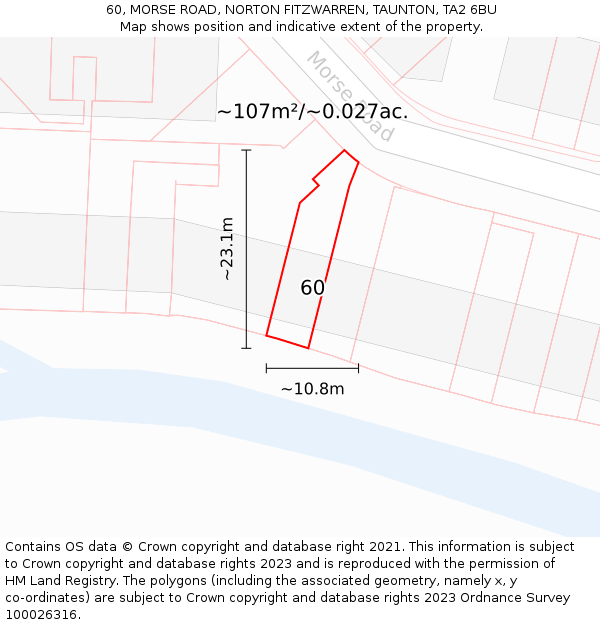 60, MORSE ROAD, NORTON FITZWARREN, TAUNTON, TA2 6BU: Plot and title map