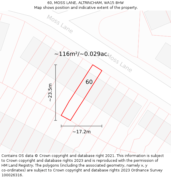 60, MOSS LANE, ALTRINCHAM, WA15 8HW: Plot and title map