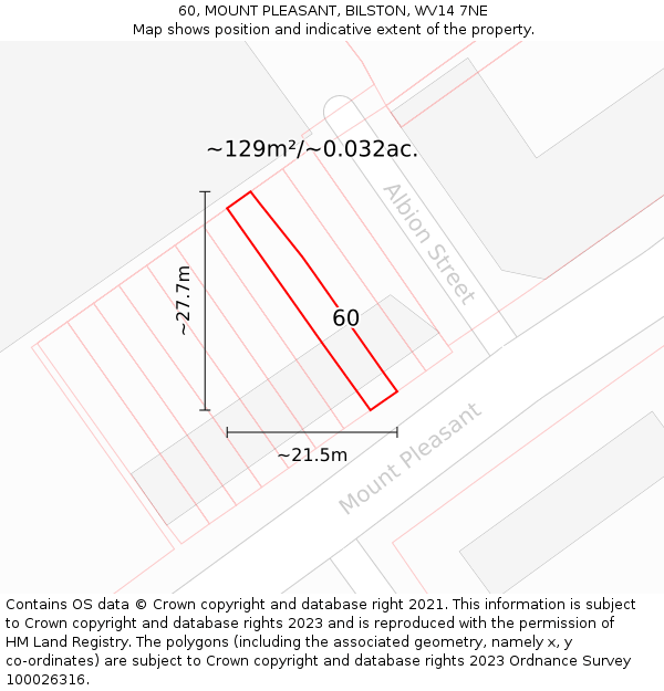 60, MOUNT PLEASANT, BILSTON, WV14 7NE: Plot and title map