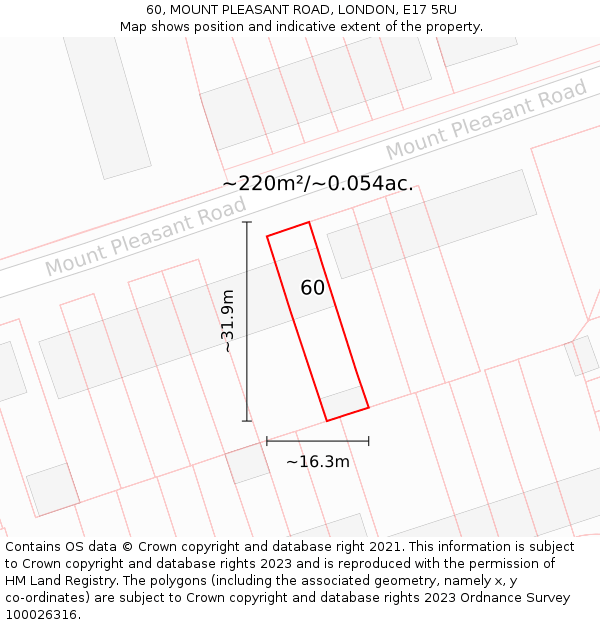 60, MOUNT PLEASANT ROAD, LONDON, E17 5RU: Plot and title map