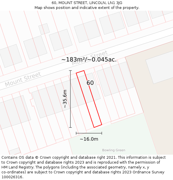 60, MOUNT STREET, LINCOLN, LN1 3JG: Plot and title map