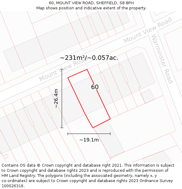 60, MOUNT VIEW ROAD, SHEFFIELD, S8 8PH: Plot and title map