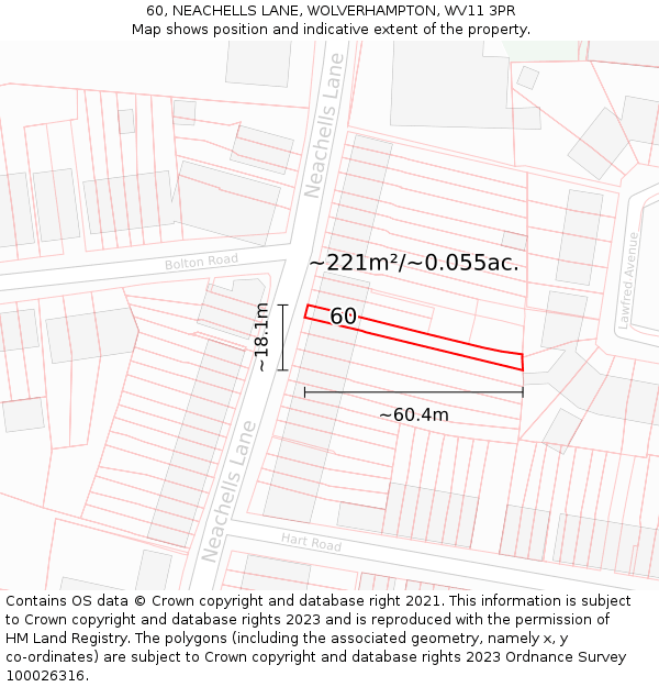 60, NEACHELLS LANE, WOLVERHAMPTON, WV11 3PR: Plot and title map