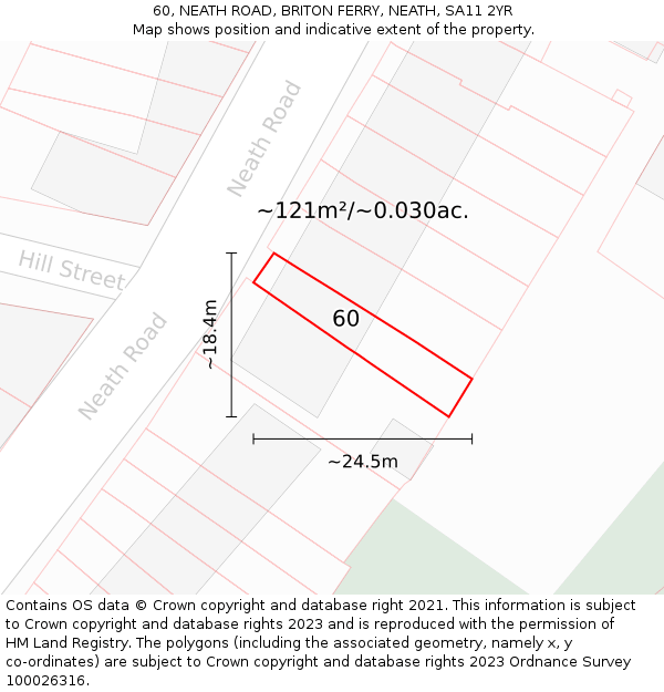 60, NEATH ROAD, BRITON FERRY, NEATH, SA11 2YR: Plot and title map