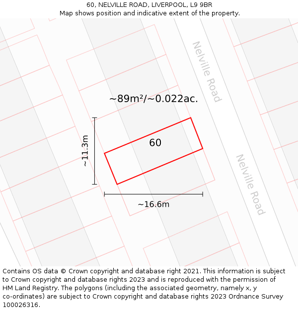 60, NELVILLE ROAD, LIVERPOOL, L9 9BR: Plot and title map