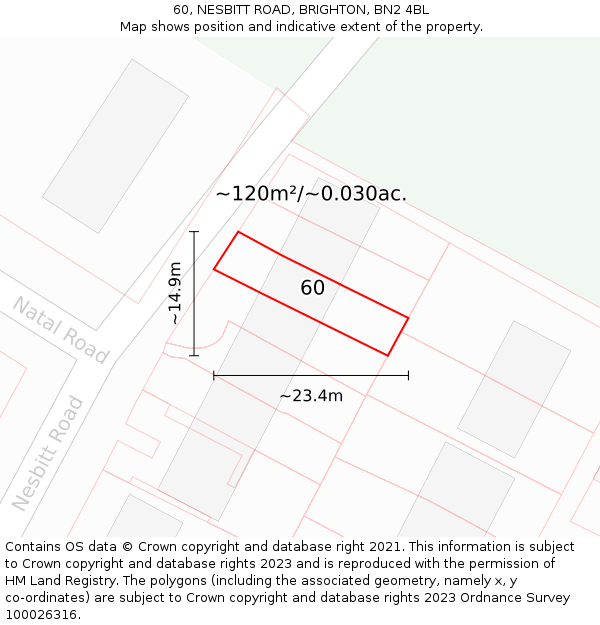 60, NESBITT ROAD, BRIGHTON, BN2 4BL: Plot and title map