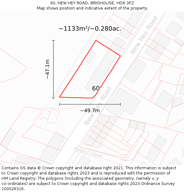 60, NEW HEY ROAD, BRIGHOUSE, HD6 3PZ: Plot and title map