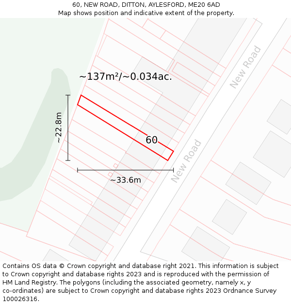 60, NEW ROAD, DITTON, AYLESFORD, ME20 6AD: Plot and title map