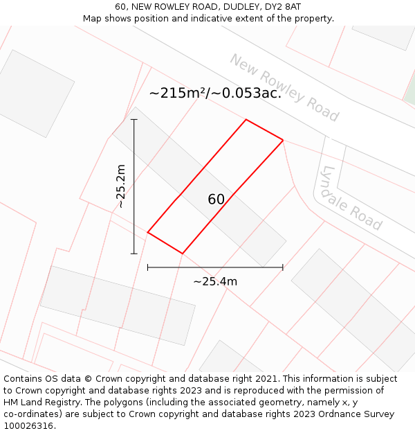 60, NEW ROWLEY ROAD, DUDLEY, DY2 8AT: Plot and title map