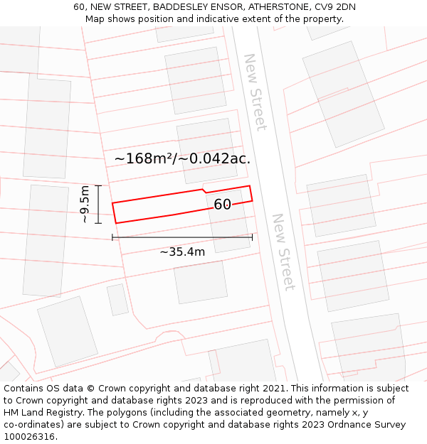 60, NEW STREET, BADDESLEY ENSOR, ATHERSTONE, CV9 2DN: Plot and title map