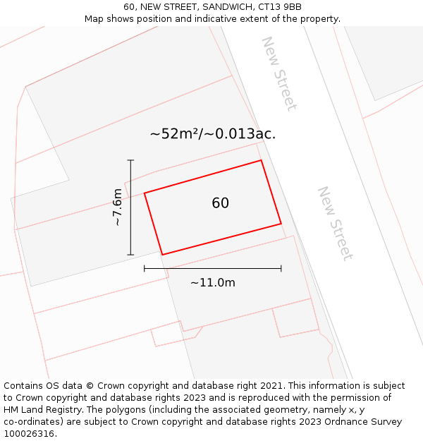 60, NEW STREET, SANDWICH, CT13 9BB: Plot and title map