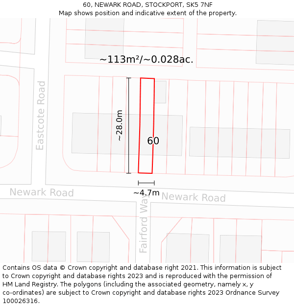 60, NEWARK ROAD, STOCKPORT, SK5 7NF: Plot and title map