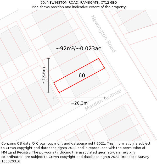 60, NEWINGTON ROAD, RAMSGATE, CT12 6EQ: Plot and title map