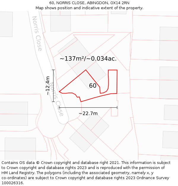 60, NORRIS CLOSE, ABINGDON, OX14 2RN: Plot and title map