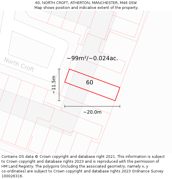 60, NORTH CROFT, ATHERTON, MANCHESTER, M46 0SW: Plot and title map