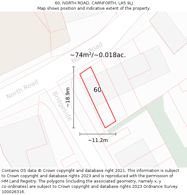 60, NORTH ROAD, CARNFORTH, LA5 9LJ: Plot and title map