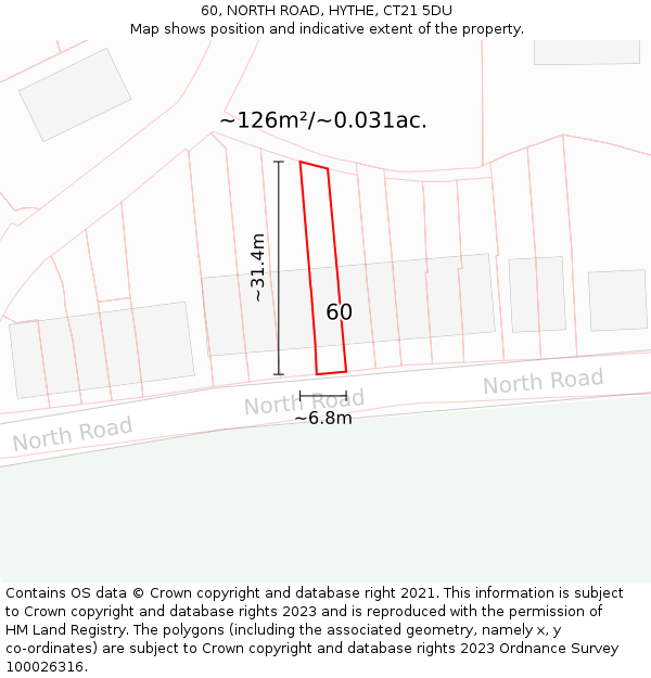 60, NORTH ROAD, HYTHE, CT21 5DU: Plot and title map