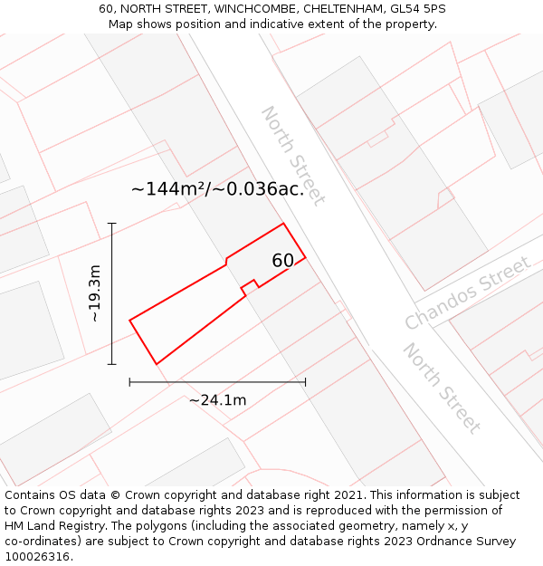 60, NORTH STREET, WINCHCOMBE, CHELTENHAM, GL54 5PS: Plot and title map