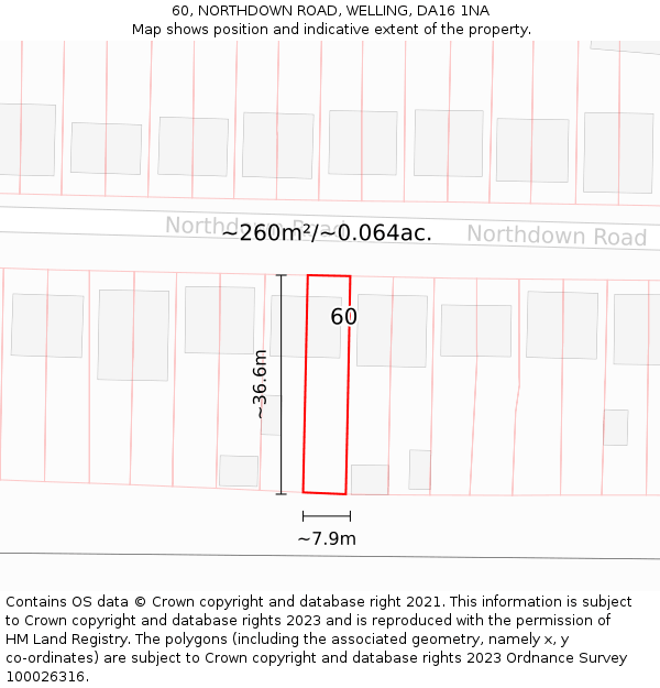 60, NORTHDOWN ROAD, WELLING, DA16 1NA: Plot and title map