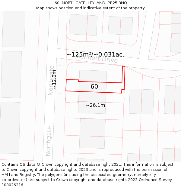 60, NORTHGATE, LEYLAND, PR25 3NQ: Plot and title map