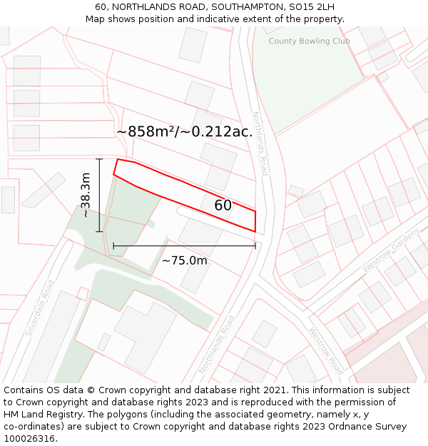 60, NORTHLANDS ROAD, SOUTHAMPTON, SO15 2LH: Plot and title map
