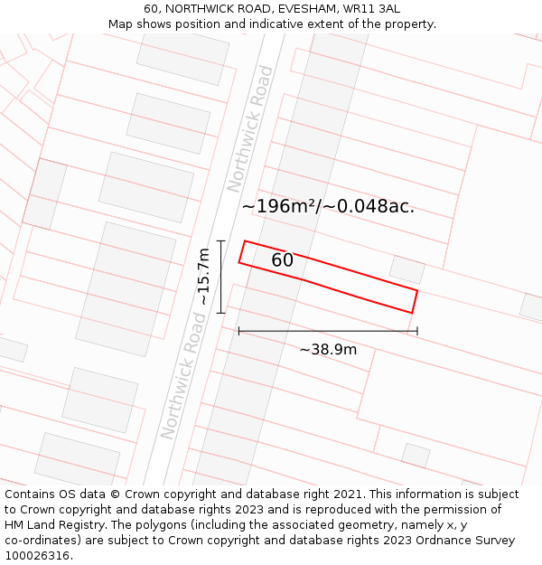 60, NORTHWICK ROAD, EVESHAM, WR11 3AL: Plot and title map