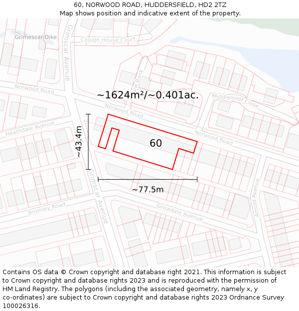 60, NORWOOD ROAD, HUDDERSFIELD, HD2 2TZ: Plot and title map