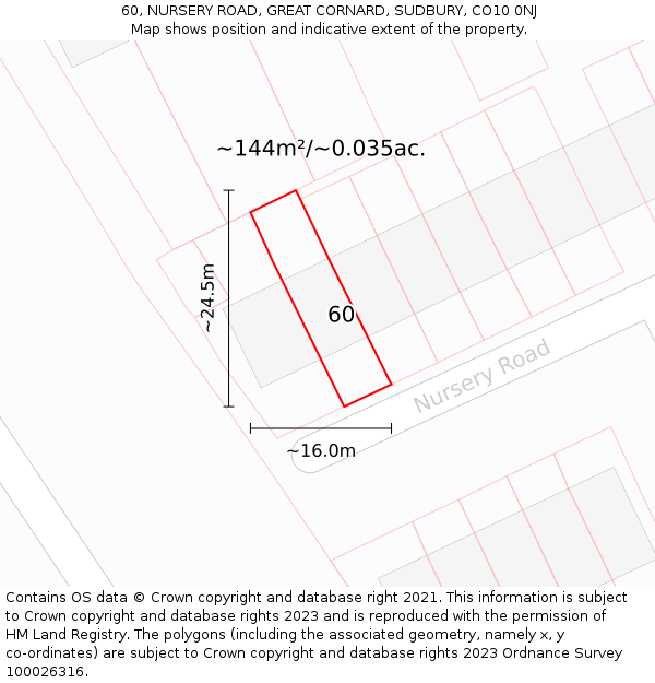 60, NURSERY ROAD, GREAT CORNARD, SUDBURY, CO10 0NJ: Plot and title map