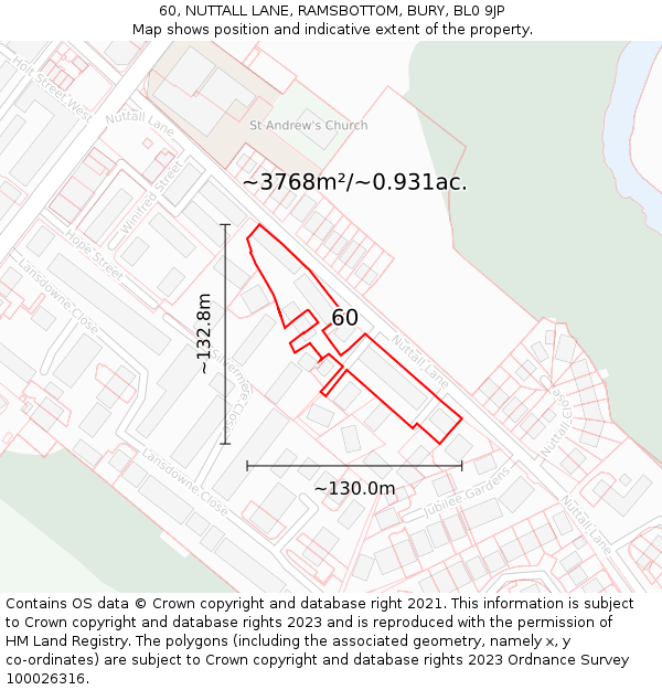 60, NUTTALL LANE, RAMSBOTTOM, BURY, BL0 9JP: Plot and title map