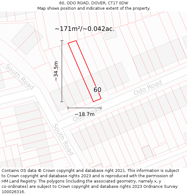 60, ODO ROAD, DOVER, CT17 0DW: Plot and title map