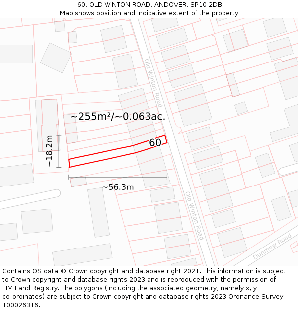 60, OLD WINTON ROAD, ANDOVER, SP10 2DB: Plot and title map