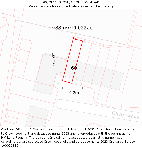 60, OLIVE GROVE, GOOLE, DN14 5AD: Plot and title map